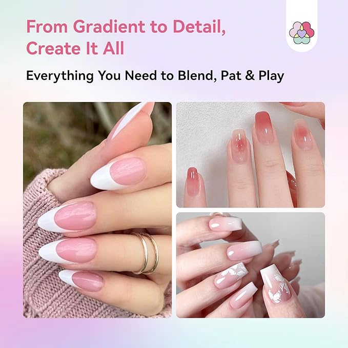 SAVILAND Cushion Patting Gel Polish Kit: 6 Colors Pat Gel UV LED Painting Gels with 100PCS Sponges for Nail Art Pigmented No Wipe Ombre Gels Polish Blooming Blush Aura Nails for DIY Home Salon