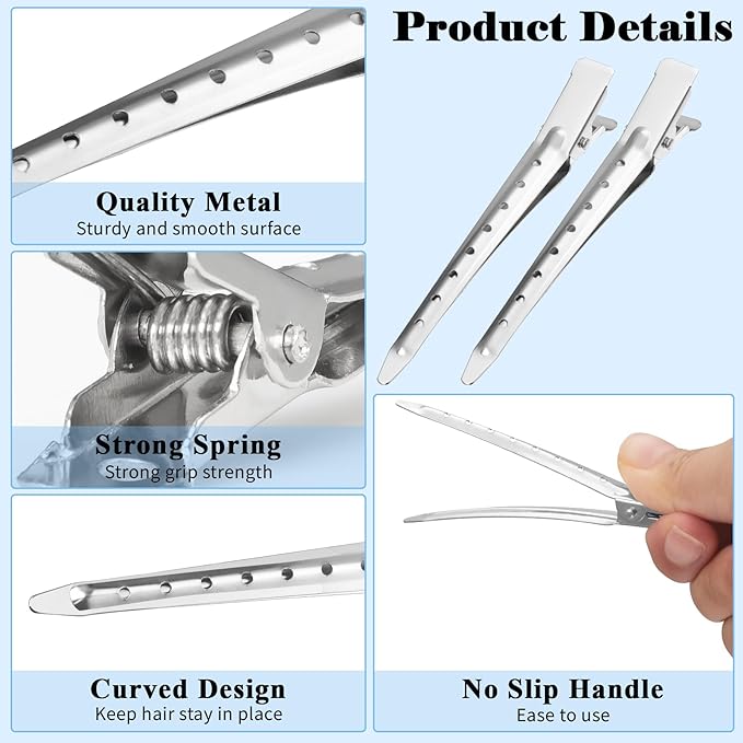 Gingbiss 24 Pcs Duck Billed Hair Clips for Styling Sectioning, 3.5 inch Metal Alligator Hair Clips for Women, Pin Curl Clips for Hair Roller,Salon,Bows DIY, Silver