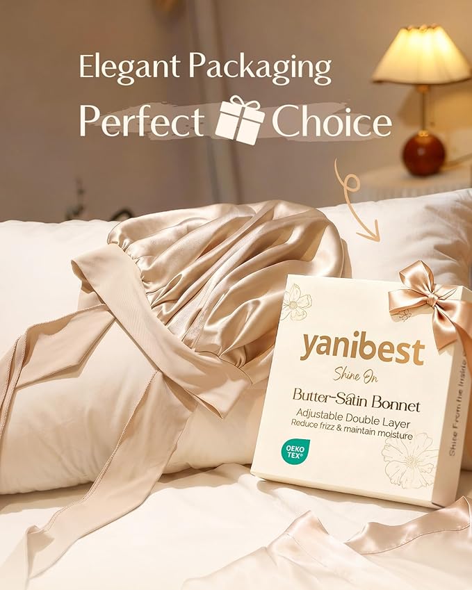 YANIBEST Adjustable Satin Bonnet for Sleeping Women Double Layer Hair Wrap Reduce Friction Prevent Frizz Natural Curly Hair