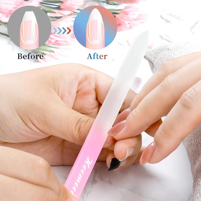 4 Pack Double Sided Glass Nail File With Case - 180/320 Grit for Natural Nails, Fingernails, Crystal Files for Women Pedicure