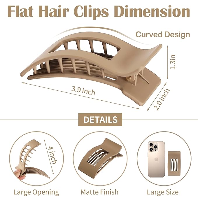 8 Pcs Large Flat Hair Clips for Women, Non-slip Big Square Matte Hair Claw Clips