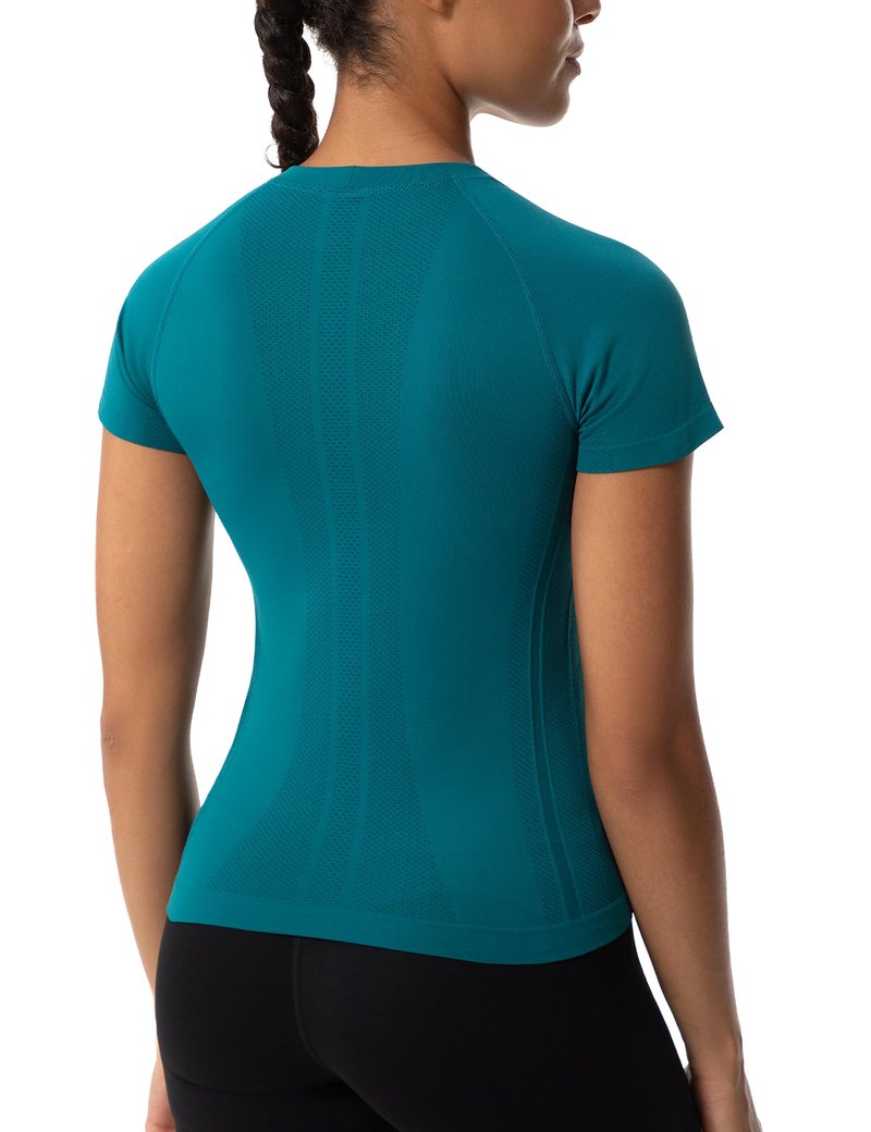 Nyvalle Workout Tops for Women Hip Length Athletic Running Gym Yoga Short Sleeve Shirts Seamless Breathable Crewneck Tees Dark Green