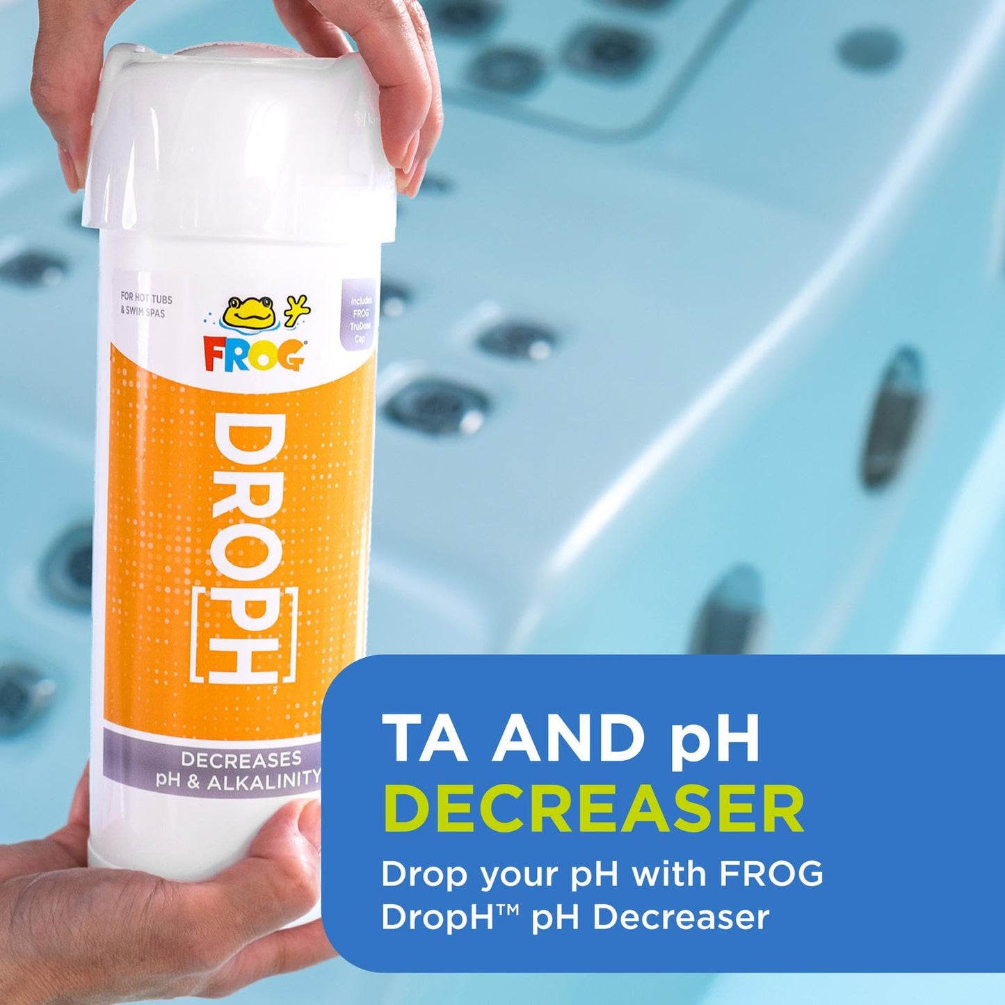 FROG DropH pH and Total Alkalinity Decreaser for Hot Tubs and Swim Spas - 3 lb Bottle with TruDose Measuring Cap for Easy Maintenance & Balancing - 1 Pack