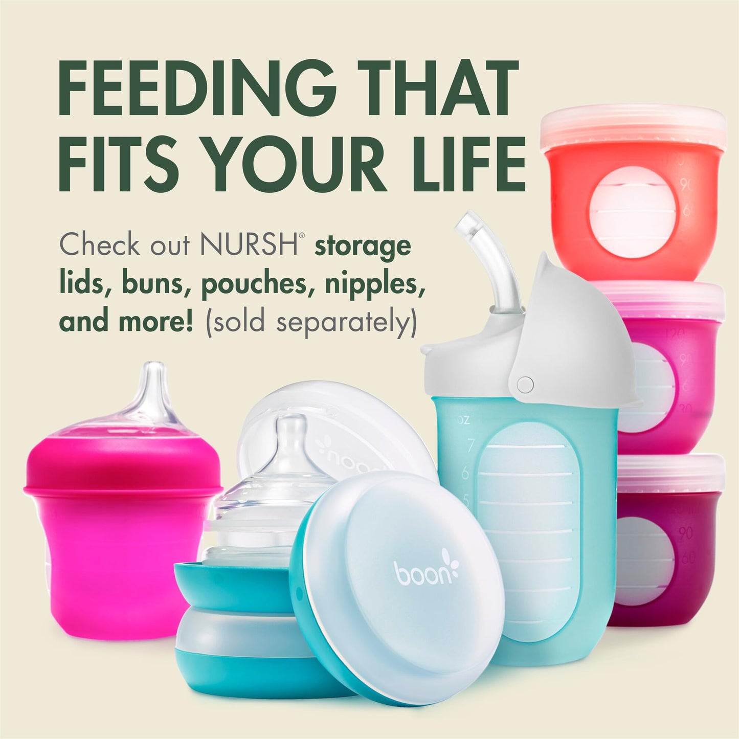 Boon Nursh Bottles - Silicone Baby Bottles Help Ease Colic Symptoms - Formula and Breast Milk Only Touch Food-Grade Silicone - Slow Flow - Speckle Green - 4 Ounce