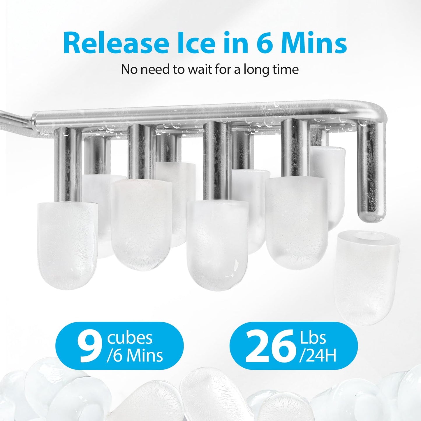 Ice Maker Countertop Ice Machine, 9 Ice Cubes Ready in 6 Mins, One-Click Operation, Auto Self-Cleaning for Home, Office, Kitchen Ice Pebble