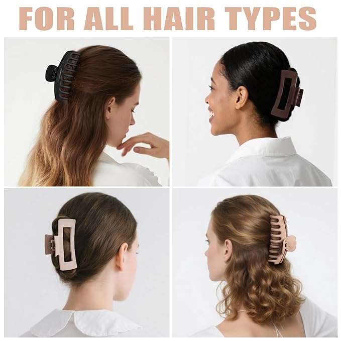 TOCESS 8 Pack Big Hair Claw Clips for Women Large Claw Clip for Thin Thick Curly Hair 90's Strong Hold 4.33 Inch Nonslip Matte Jumbo Hair Clips (8 Pcs)