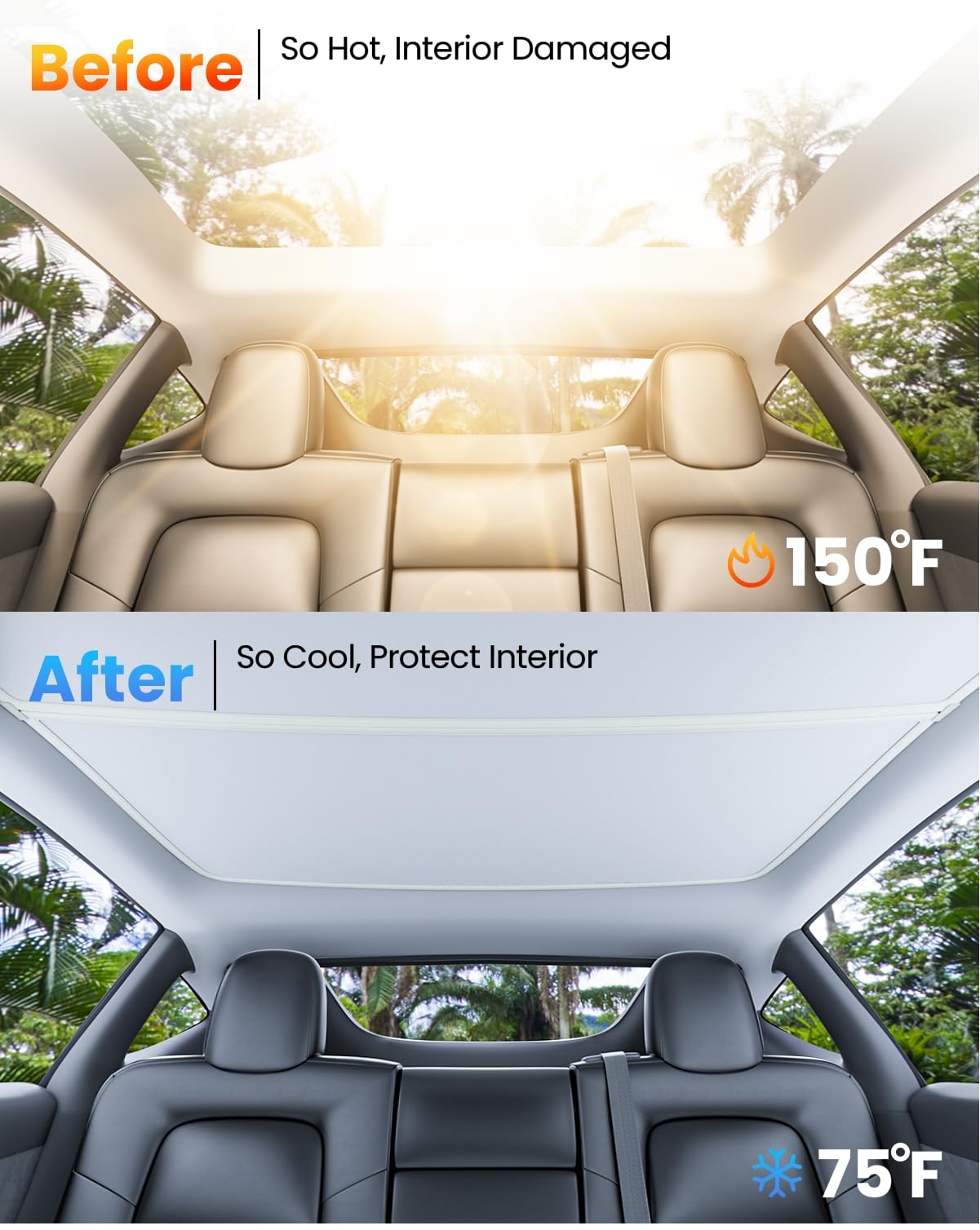 REEVAA 2026 Upgraded Tesla Model Y Sunshade Roof [No Gaps, No Sagging] Model Y Accessories Heat Insulation Foldable Glass Sunroof Cover for Model Y 2020-2025 (Not Fit New Y Juniper), 2PCS, Gray
