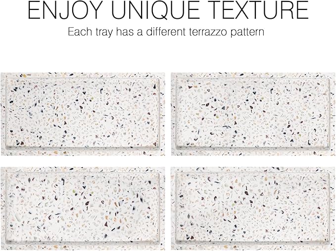 Luxspire Bathroom Vanity Tray, 8 x 4 inch Resin Kitchen Sink Tray for Soap Dispenser Bathroom Countertop Organizer Plate Holder for Perfume Soap Towel Bathroom Accessories, Mini, Terrazzo