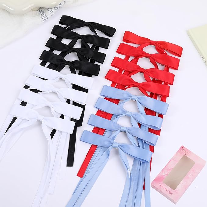 Hair Bows Clips Hair Ribbon Bowknot with Long Tail Bows Barrettes Hair Accessories for Women Girls 16PCS Ã¯Â¼ÂRedÃ¯Â¼ÂWhiteÃ¯Â¼ÂBlueÃ¯Â¼ÂBlackÃ¯Â¼Â