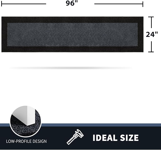 PURRUGS Dirt Trapping Door Mat 24" x 96", Non-Slip Washable Entry Mat, Dog Doormat, Front Door Mat, Super Absorbent Entrance Mat for Muddy Shoes & Paws, Bluish Grey & Charcoal