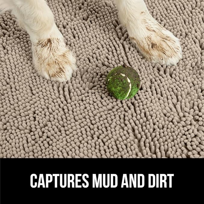 GORILLA GRIP SoakSTOPPER Dog Door Mat, 48x30 Machine Washable Rug Absorbent Doormat Captures Moisture Mud Dirt, Quick Dry Soft Chenille Entryway Rugs Indoor Entrance Mats for Dog Paws, Beige