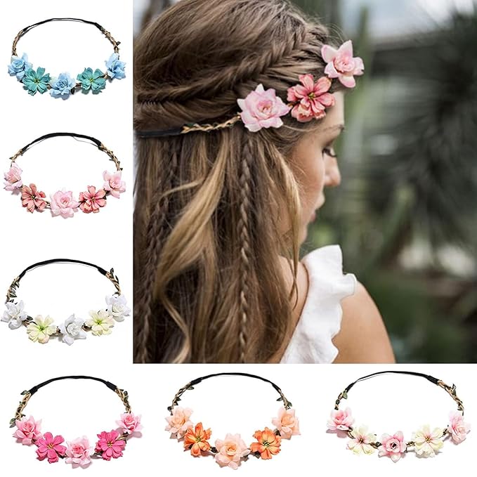 Women Headpieces Collection Accessories - 6 PCS Boho Hair Wreaths, Flower Crowns, Tiaras for , Brides, Bridesmaids, Flower Girls, Weddings
