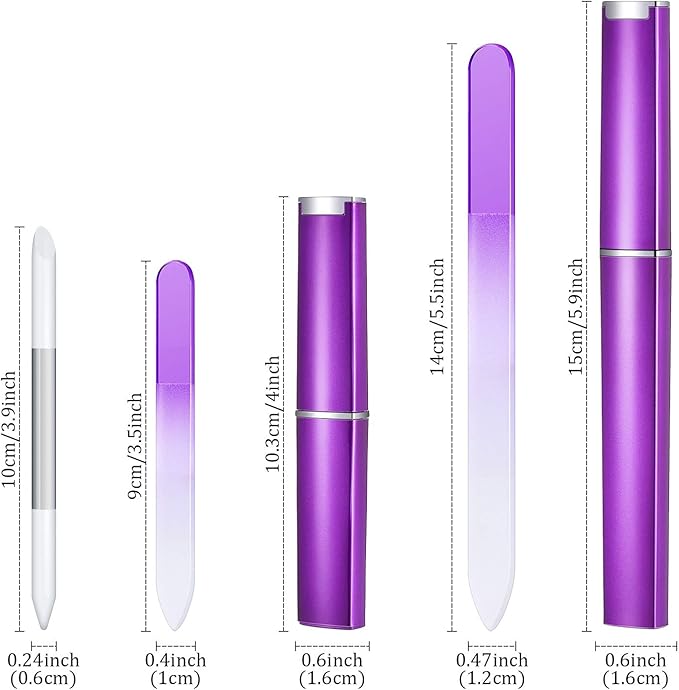Mudder 6 Pack Crystal Glass Fingernail File with Case for Natural Nail and Cuticle Pusher Dual Ended Manicure Stick Set Nail Care Large Small Portable Tool Gift for Women Pastel Green Violet(Purple)
