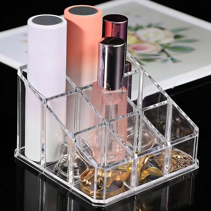 Clear Acrylic Lipstick Lip Gloss Organizer 9 Slots Small Comestic Display Holder for Nail Polish Essential Oil