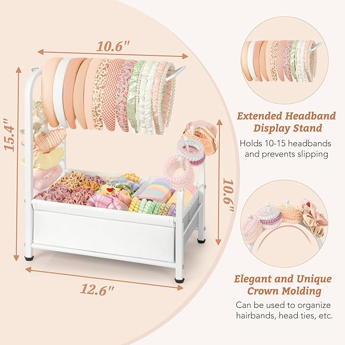 Keebofly Headband Holder Stand, Versatile Hair Accessories Organizer for Scrunchies, Hair Ties, Bows & Claw Clips - Large Compact Hair Accessories Storage for Girls, Women, Babies