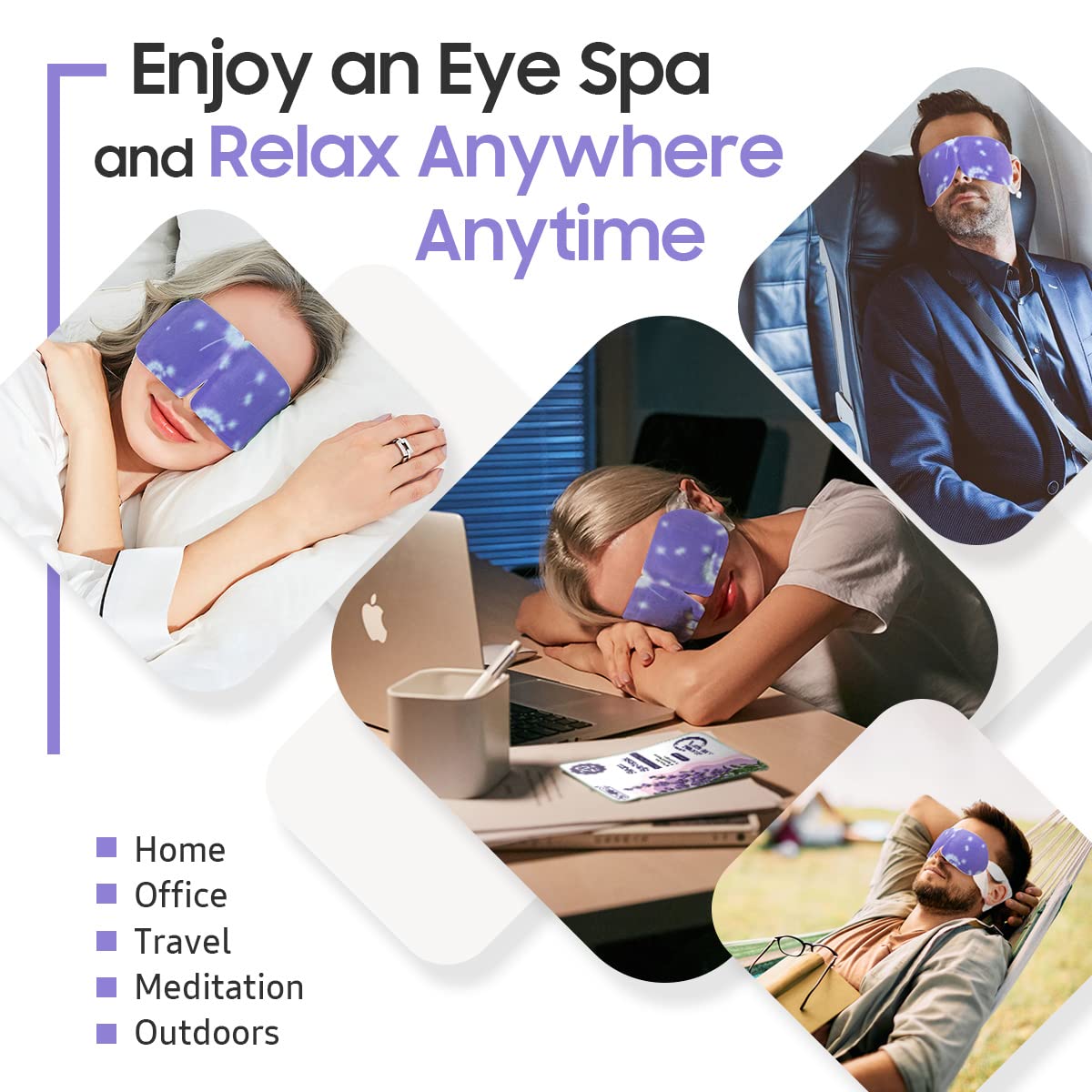 BeHoomi 20Packs Steam Eye Mask, Heated Eye Mask Warm Compress for Eyes, Disposable Self Heating Steam Mask for Sleep, Spa, Travel Essentials, Relaxation Gifts for Women, Mothers Day Gifts (Lavender)