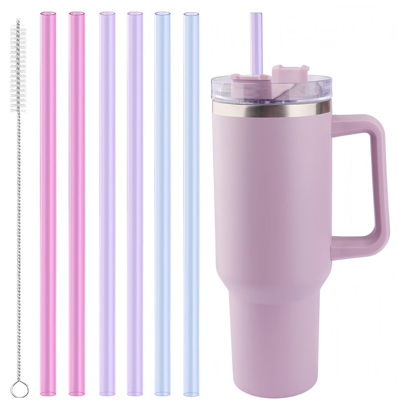 Joshey 12 Inch Tritan Replacement Straws for Stanley 40oz Tumbler - 6 Pack Reusable Long Straw with Cleaning Brush, Fits 30oz & 40oz Stanley Cup Accessories, BPA-Free (3 Colors)