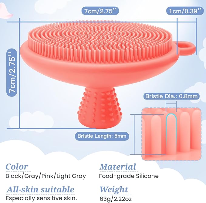Silicone Face & Body Scrubber Set, Exfoliating Body Scrubber Face Scrubber with Dense Bristles & Non-Slip Handle, Gentle Silicone Loofah Face Brush for Good Lathering and Deep Cleansing(Pink)
