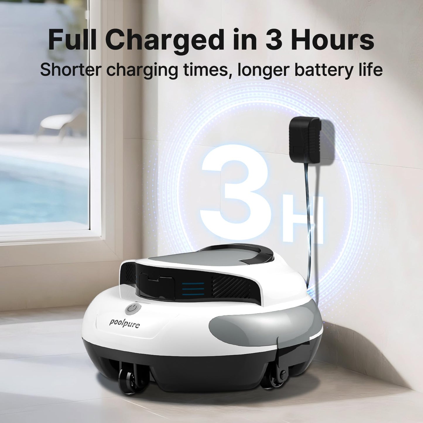 POOLPURE Pool Cleaner, 5000mAh Battery, 120 Minutes Runtime, 1000 Sq Ft Coverage, Automatic Cleaner