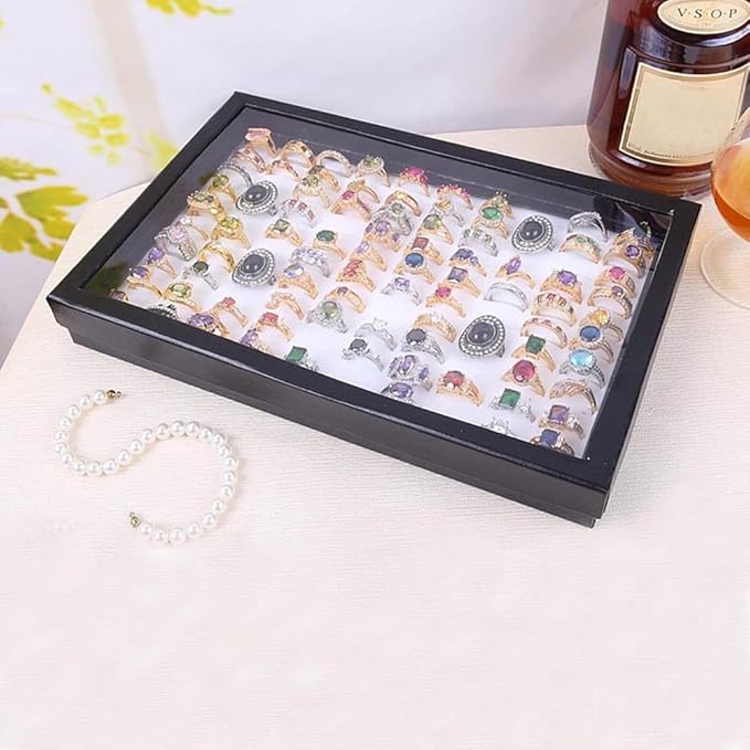 ZLY Jewelry Rings Display Tray Velvet 100 Slot Case Box Jewelry Storage Box