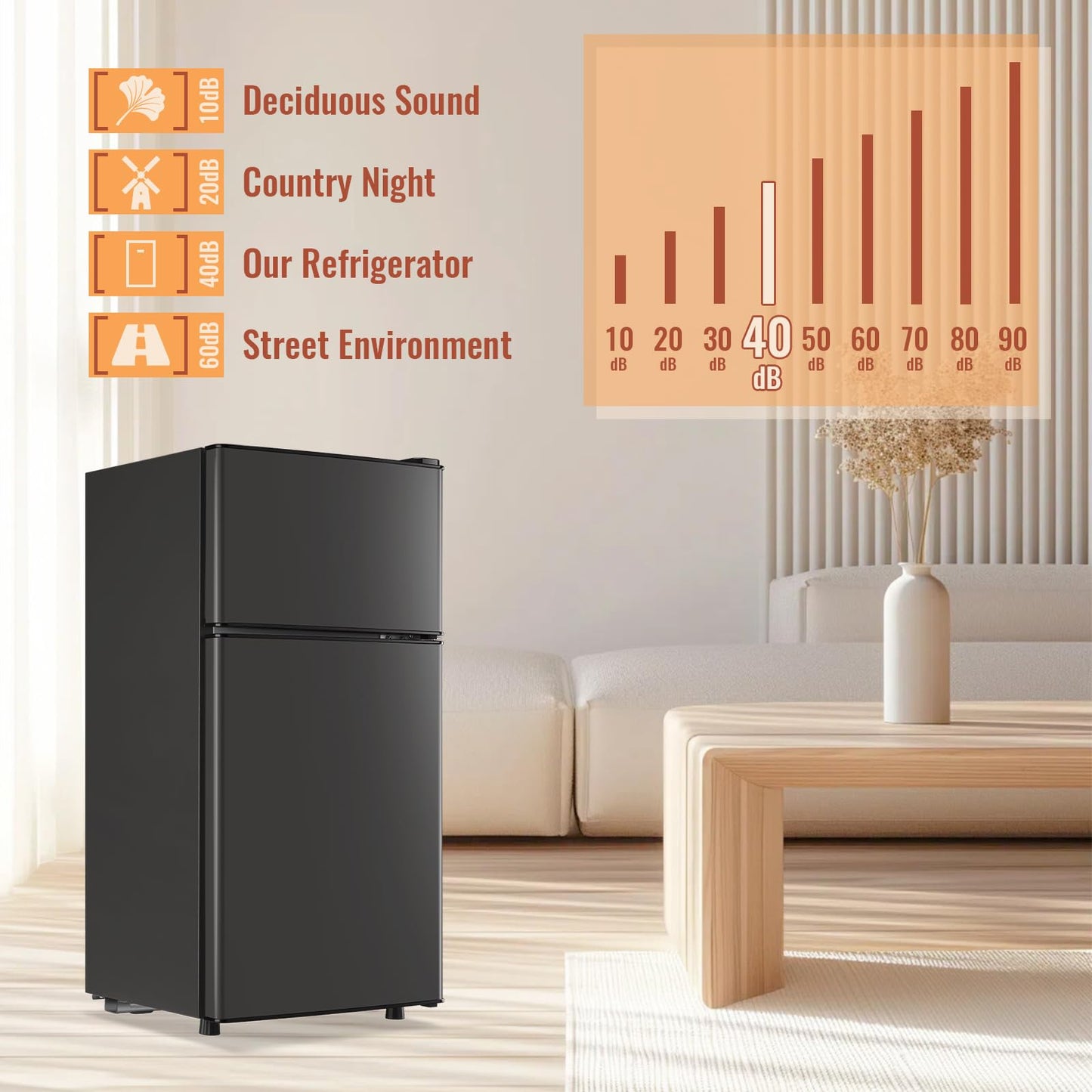 DEMULLER Mini Fridge with Double Doors Small Refrigerator with Separate Freezer & 7 Adjustable Temperature Control, Tiny Size & Personal Fridge Ideal for Office Apartment Dorm Dark Grey