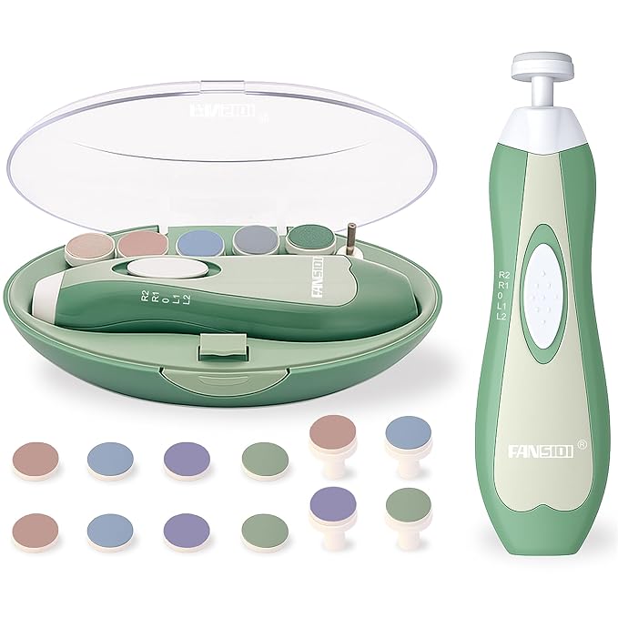 Fansidi Upgraded Electric Baby Nail File - Precise 4-Stage Baby Nail Trimmer for Newborn to Toddler Unisex, Safe & Gentle Nail Buffer with Soft LED Light & 18 Grinding Heads, Perfect Baby Shower Gift