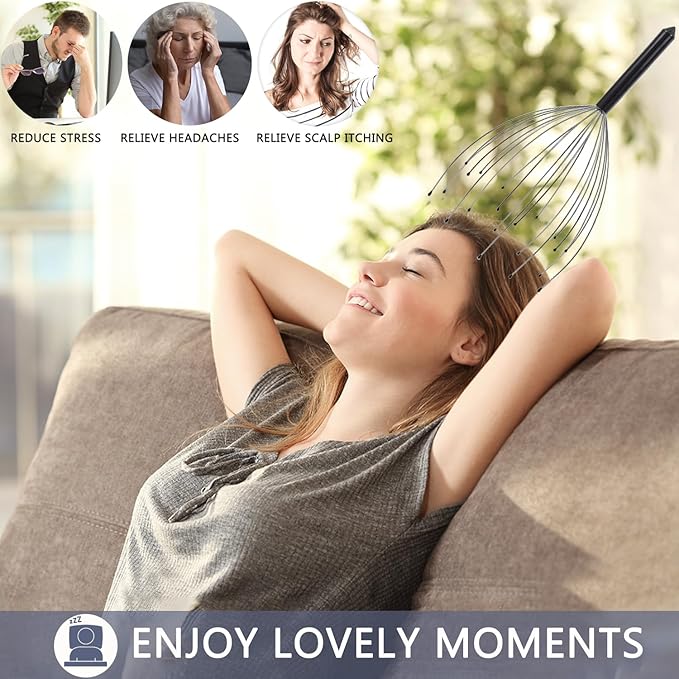 Head Massager Back Scratcher, 20 Fingers Head Scratcher Scalp Massager & Back Scratcher for Men Women, Christmas Gift Stocking Stuffers for Deep Relaxation, Hair Stimulation
