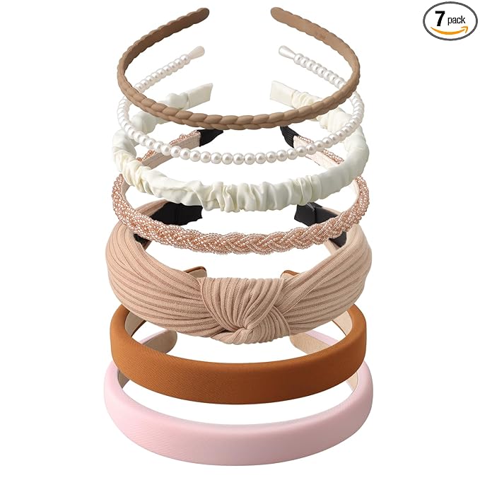 7pc Headbands for Women Trendy Girls Headbands Set, Non Slip Head Bands for Women's Hair Diademas Para Mujer De Moda