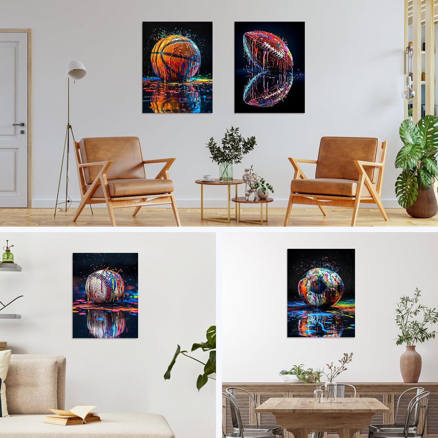 4 Pack ball games Diamond Art Kits for Adults, 5D DIY graffiti style Diamond Painting Kits for Beginner, Diamond Dots Full Drill Crafts for Gem Art for Adults Home Wall Decor for Boys Girls 12x16 inch