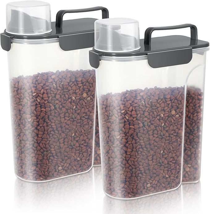 5Lbs Airtight Cat Dog Food Storage Container with Upgraded Large Nozzle BPA-Free, Pet Food Storage Containers for Rice, Grain, Pet Food, Flour, Dog Treat Storage (Black×2, 5L-2pack)
