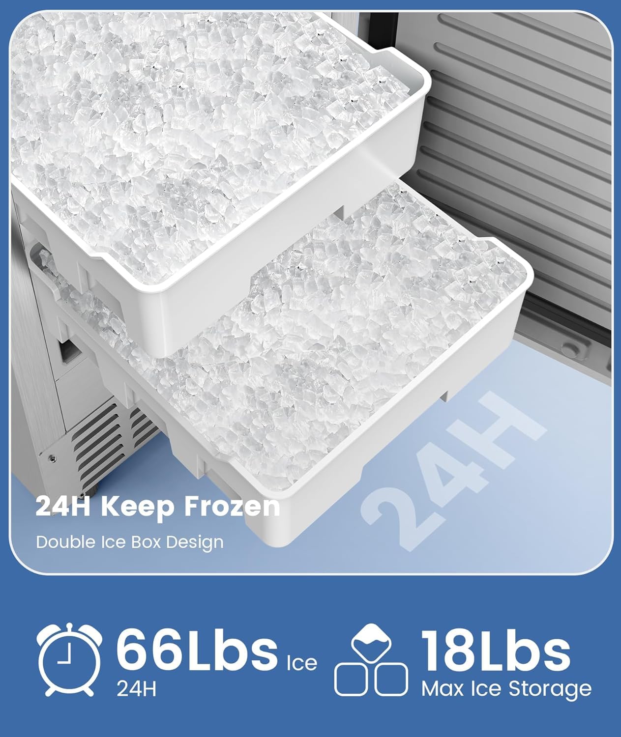 Undercounter Nugget Ice Maker,Commercial Nugget Ice Machine,66 lbs/Day,Built-in or Freestanding‌ with ‌Self-Cleaning‌,24-Hour Timer‌,Stainless Steel Ice Maker for ‌Bars, Cafes, Businesses‌