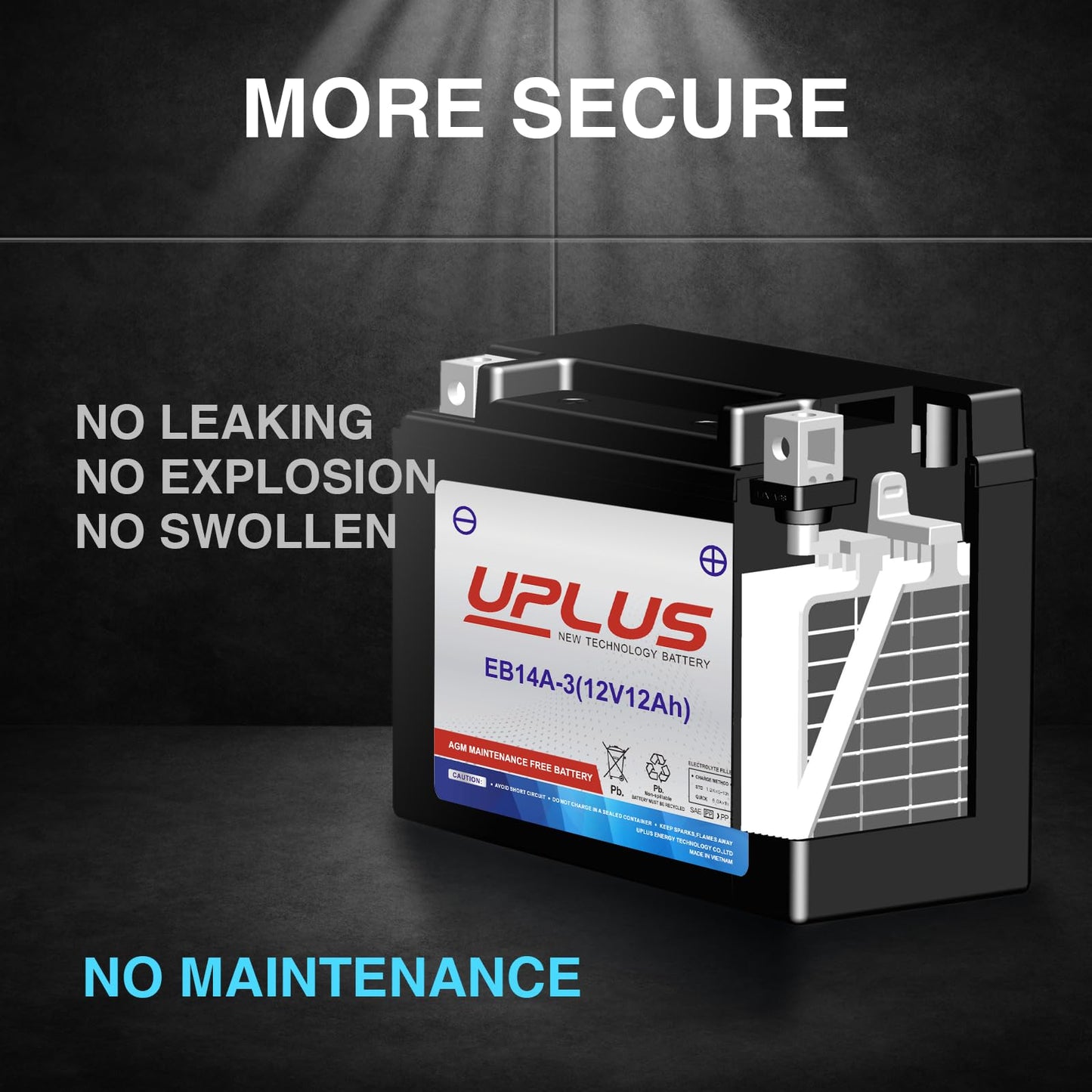 UPLUS YTX14AHL-BS Motorcycle Battery, EB14A-3 12V 12Ah SLA Batteries Maintenance Free Scooter ATV AGM Battery, Replacement for PTX14AHL-BS, GTX14AHL-BS, YUAM62H4L, YB14L-A2, 12N14-3A, YB14L-B2, ETX15L
