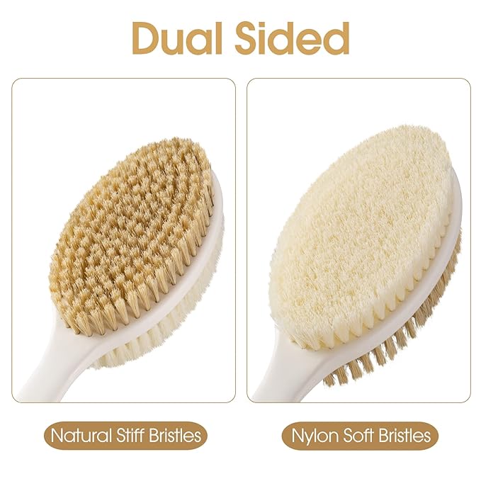 Backski Back Scrubber Anti Slip for Shower,Back Brush Long Handle with Soft and Stiff Bristles,Body Scrubber for Bath or Dry Brush(Green)