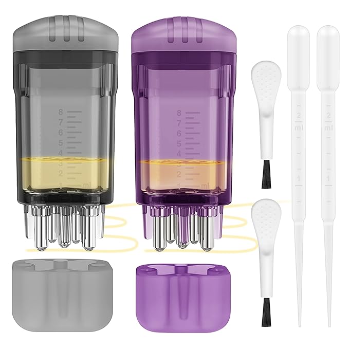 2 PCS Minoxidil Applicators with Cleaning Brush and Dropper, Anglecai Scalp Applicator Comb for Hair Oil Applicator Brush, Minoxidil Brushes for Scalp Applicator Comb for Hair Growth (Black+Purple)