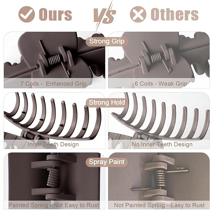 TOCESS Hair Claw Clips for Women - Large 8PK Neutral Matte Jumbo Square Hair Clips for Thick, Thin, Long, Short, Curly Hair Girls, Big Jaw Clip Set for Daily Use(Mocha Brown)