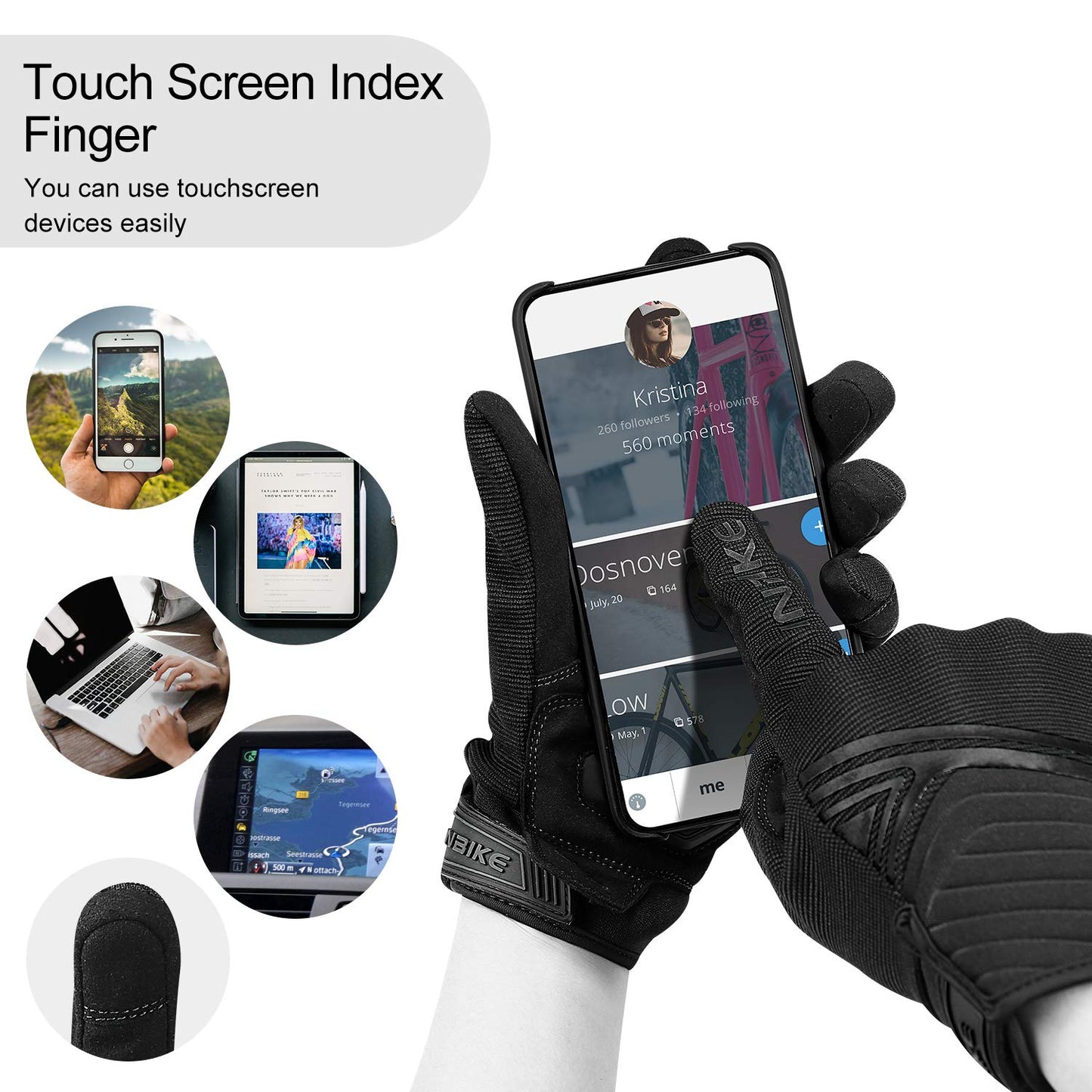 INBIKE Breathable Mesh Motorcycle Gloves Touchscreen with TPR Palm Pad Hard Knuckles Black Small