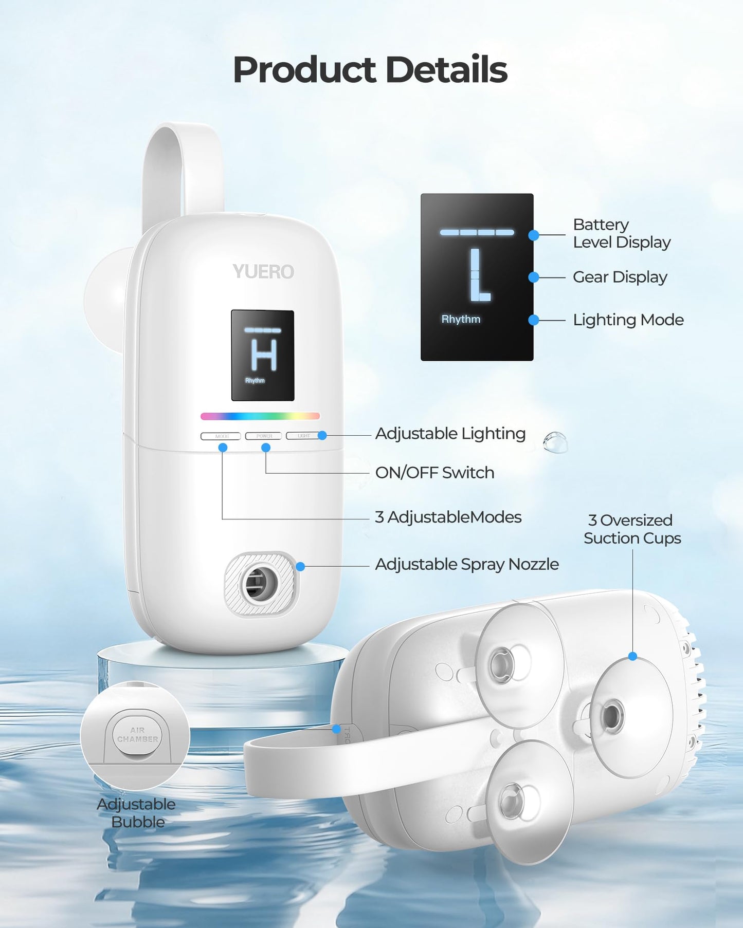 YUERO Bath Jets for Tub, Bath Jet or Bubble Mode, Cordless Waterproof Portable Bathtub Accessories with 3-Level Adjustable Speed, Bathtub Jets Massage for Home Spa, Travel Massage, Relaxing, Soothing