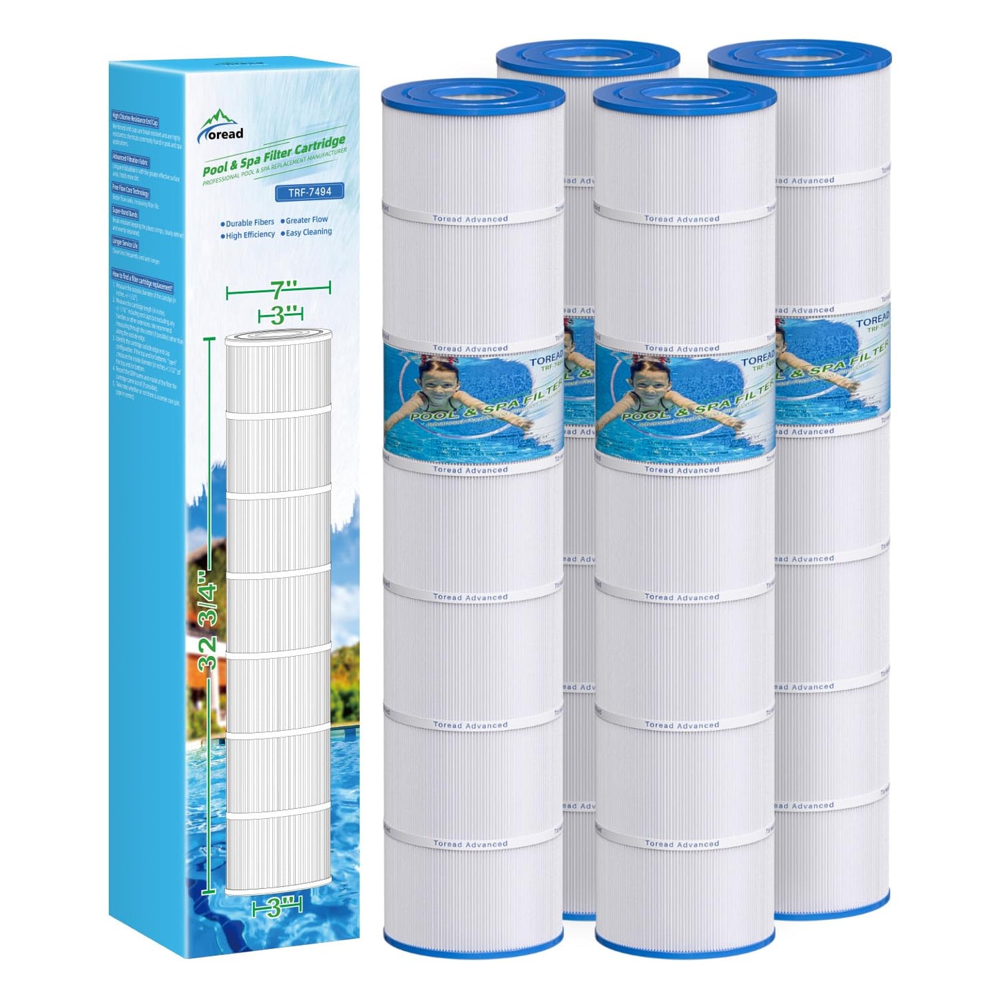 TOREAD PA131 Pool Filter Replaces PA131-PAK4, Ultral-A2, Hayward CX1280XRE, SwimClear C5020, Unicel C-7494, Filbur FC-1227, FC-6435, C5025, C5030, 4 X 131 sq. ft. Filter Cartridge 4 Pack