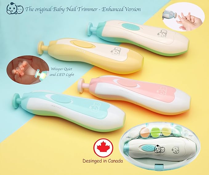 Royal Angels Upgraded 21 in 1 Baby Nail Trimmer with Labeled Case, 13 Extra Replacement Pads, Safe Electric Baby Nail File Kit for Newborn & Toddler, Whisper Quiet Nail Clipper with LED Light (Green)