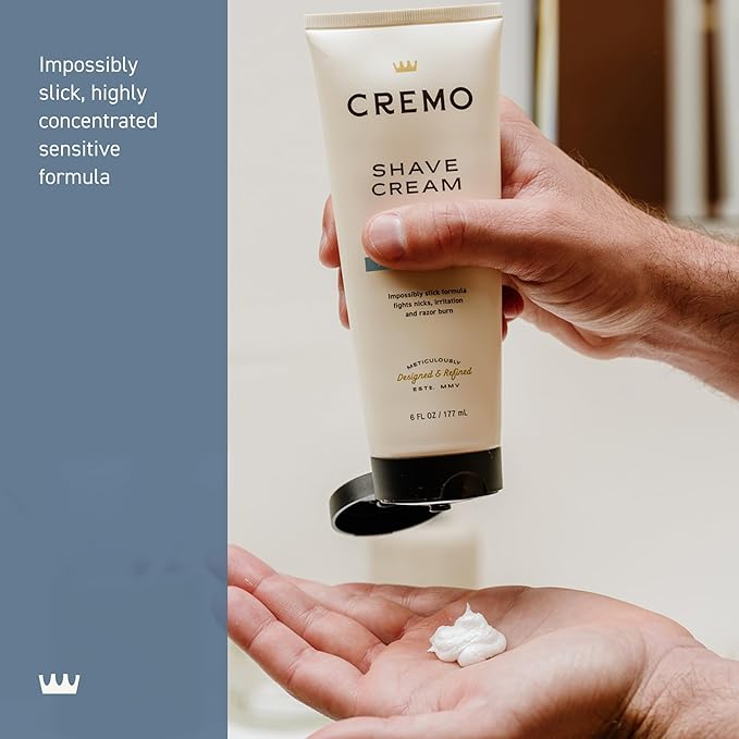 Cremo Sensitive Shave Cream, Astonishingly Superior Ultra-Slick Shaving Cream for Men, Fights Nicks, Cuts and Razor Burn, 6 Fl Oz