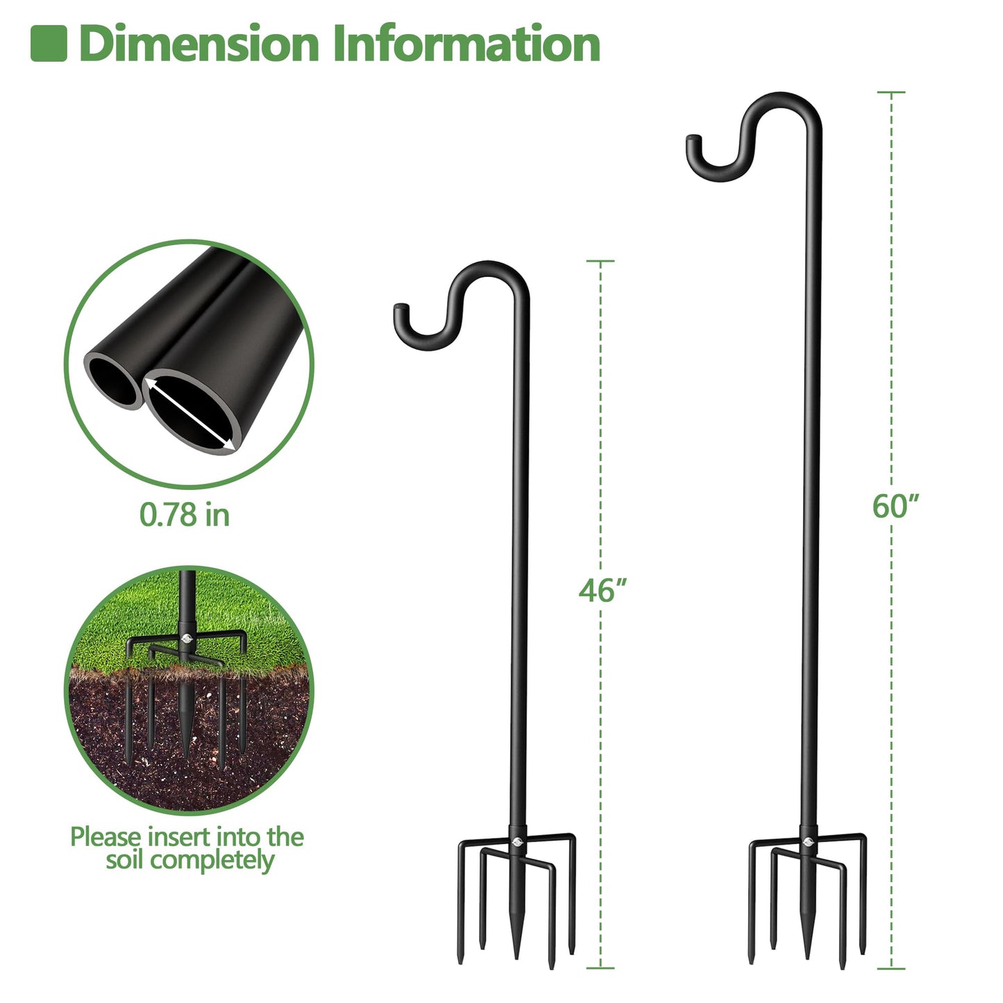 Surprizo 60" Shepherds Hooks for Outdoor, Extra Thick Bird Feeder Pole with 5 Prong Base, Adjustable Shepards Hook for Garden, Weddings, Hanging Plant
