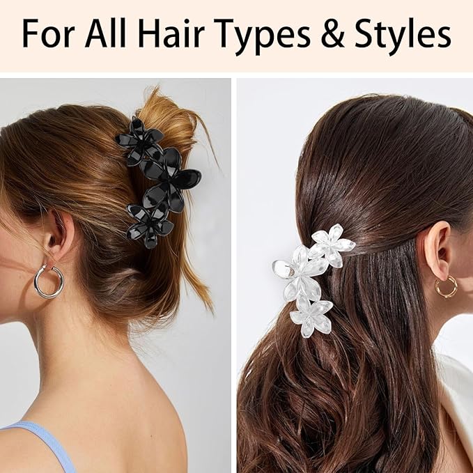 ANBALA 4Pcs Flower Hair Clips for Women Girls Neutral Color Hawaiian Flower Claw Clips for Thick Hair Non Slip Strong Hold Beach Accessories