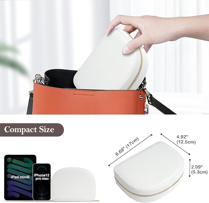 ProCase Travel Size Jewelry Box, Medium Portable Seashell-Shaped Jewelry Case, 2 Layer Mini Jewelry Organizer in PU Leather for Women -White