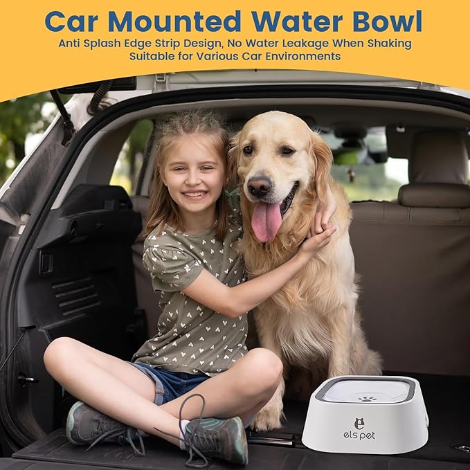 Dog Water Bowl no Spill, 35oz Slow Water Bowl for Dogs, BPA-Free, Anti-Splash & No-Slip Design, 1L Vehicle Carried Travel Spill Proof Pet Bowls, for Small Medium Cats and Pets. (White, 1L)