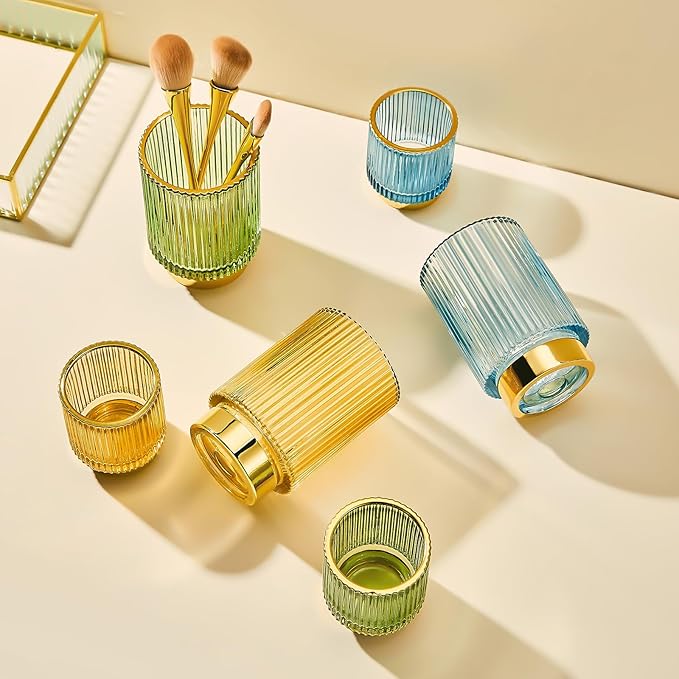 Makeup Brush Holder Organizer,Toothbrush Holders,Desk Pen Pencil Holder,Multifunctional Vintage Glass Brush Cup（S+L/White/A3-4-US）