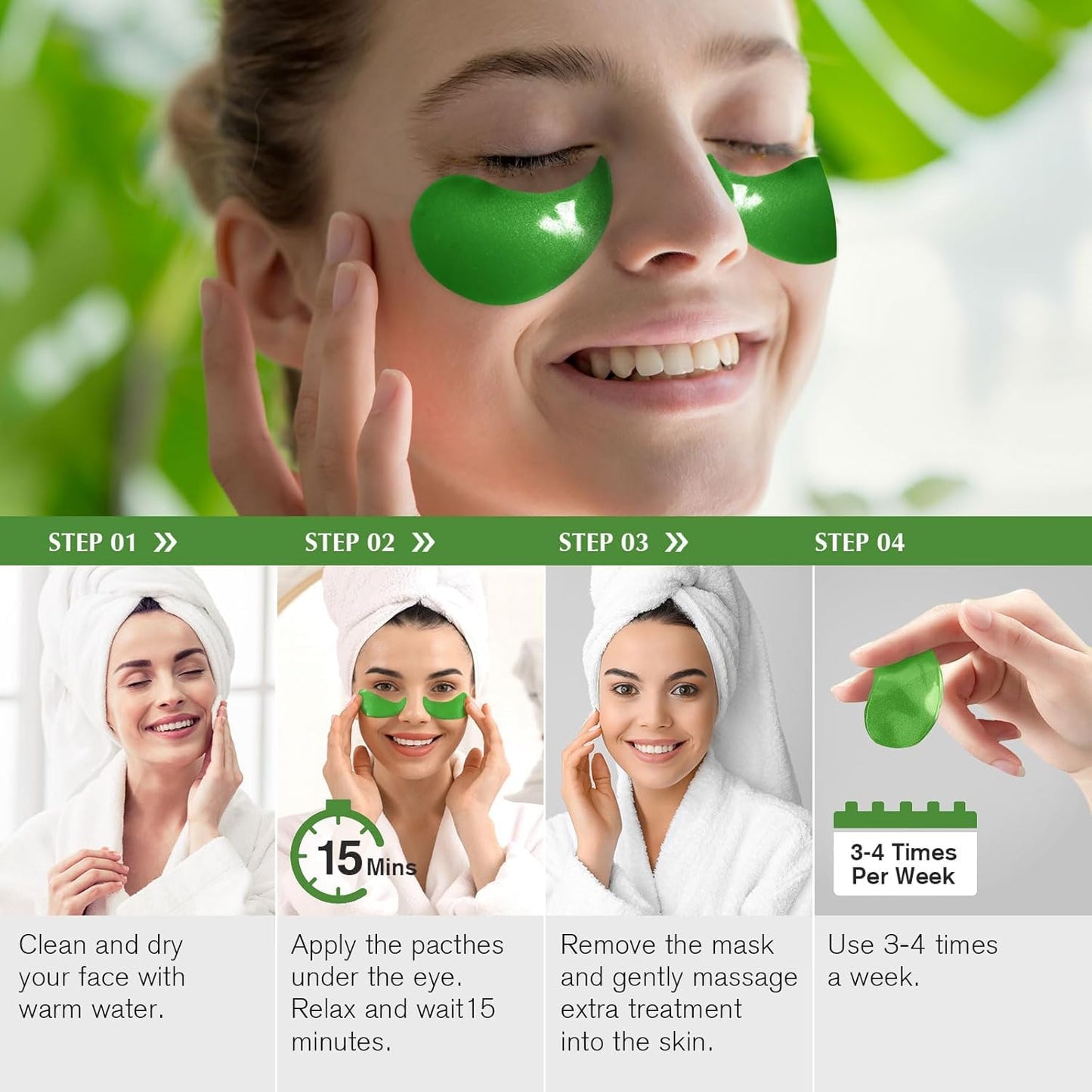 Enaskin Naturals Under Eye Patches for Dark Circles: 60 Pairs Green Tea Eye Gels Mask - Reduce Wrinkles Puffy & Bags - Skin Treatment Pads - Anti Aging Moisturizer For Women (Green 2 Pack)