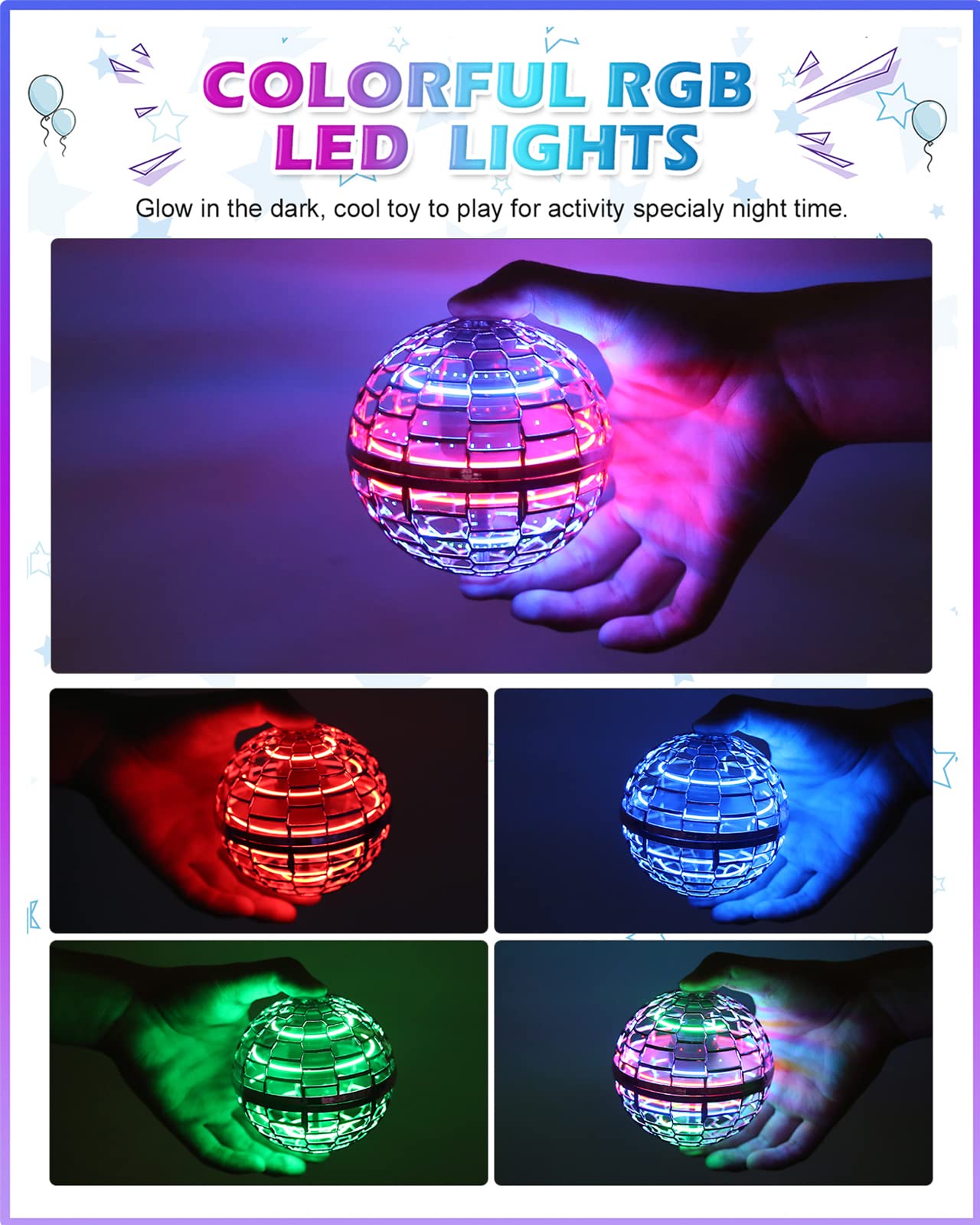 Cosmic Fly Ball 2025 Flying Orb Ball with Lights,UFO Hand Operated Mini Drone for Kid,Galactic Fidget Spinner Boomerang Hover Balls,Christmas Birthday Gifts Toy for 6 7 8 9 10+ Year Old Boy Girl Teens