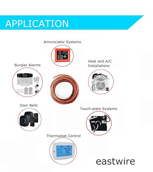 EASTWIRE 18/2 50ft Thermostat Wire, Solid Copper Wire, 18 Gauge Conductor, ETL Listed CL2 Power Limited Circuit Cable for Indoor/Outdoor Low Voltage Applications Use,Brown (18/2, 50ft)