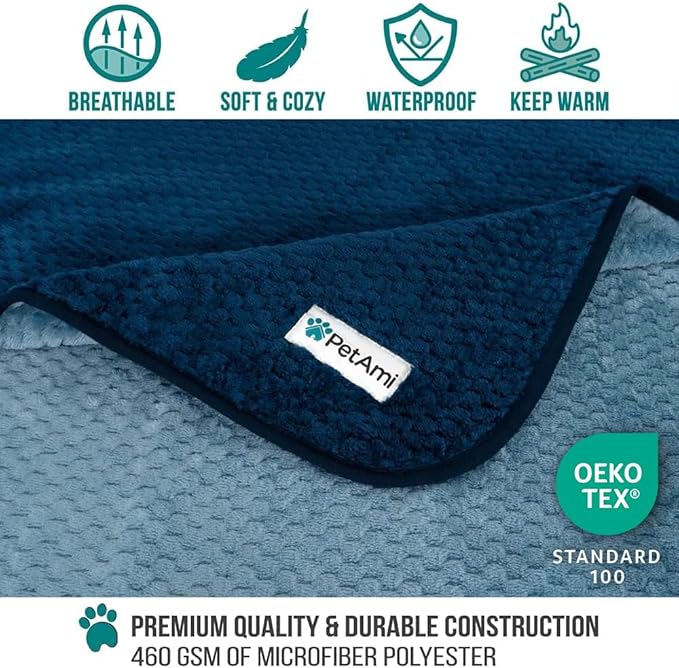 PetAmi Waterproof Dog Blanket, Leakproof Puppy Blanket for Small Medium Dogs, Furniture Sofa Couch Cover Protector, Fleece Pet Throw Indoor Cat Kitten, Reversible Washable Soft Plush, 24x32 Navy Blue