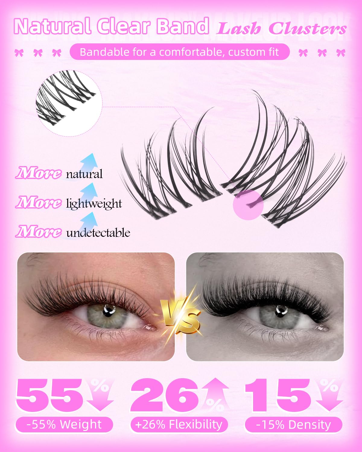 Wispy Lash Clusters Kit Venus Invisible Band Eyelash Clusters 8-16mm Lash Extension Kit Natural Lashes Clusters Eyelash Extension Kit with Thin Band Lash Cluster Clear Lash Glue and Tweezers by Wtvane